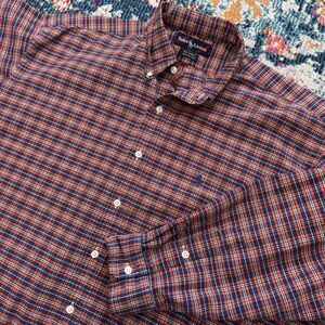 Ralph Lauren Big Shirt 100% Cotton Casual Button Down Red and Blue Plaid SIze XL